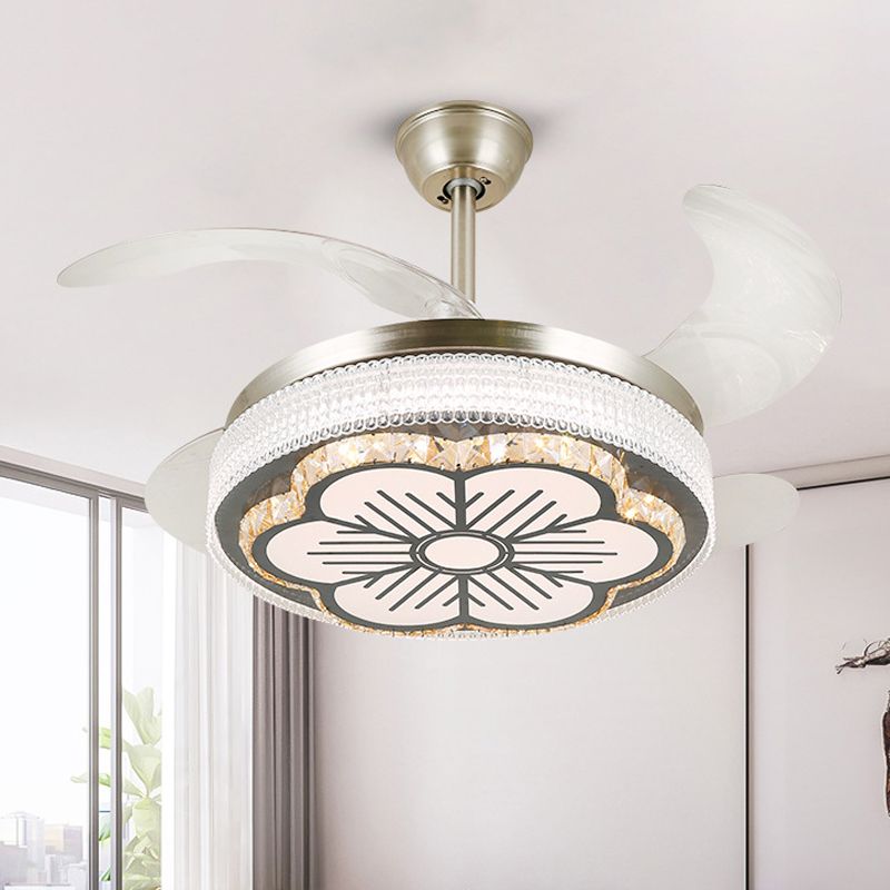 Kristallstufte 4-Blade-Halbblöcke Deckenleuchte LED Hanging Lüfterlampe in Silber, 19 "breit