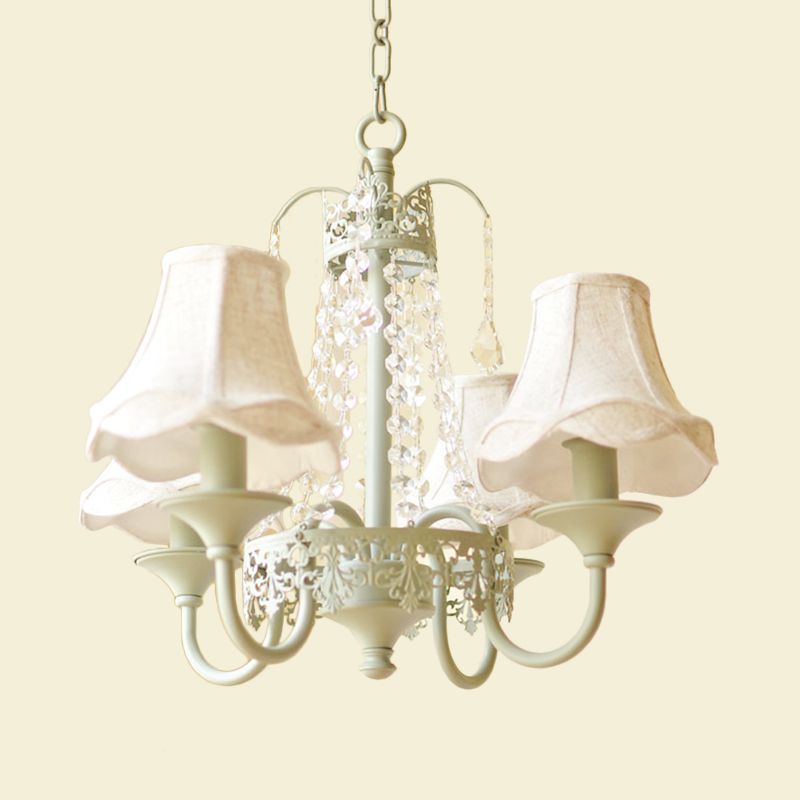 Scalloped Living Room Hanging Light Traditional Fabric 6/8 Lights Green Pendant Light Fixture