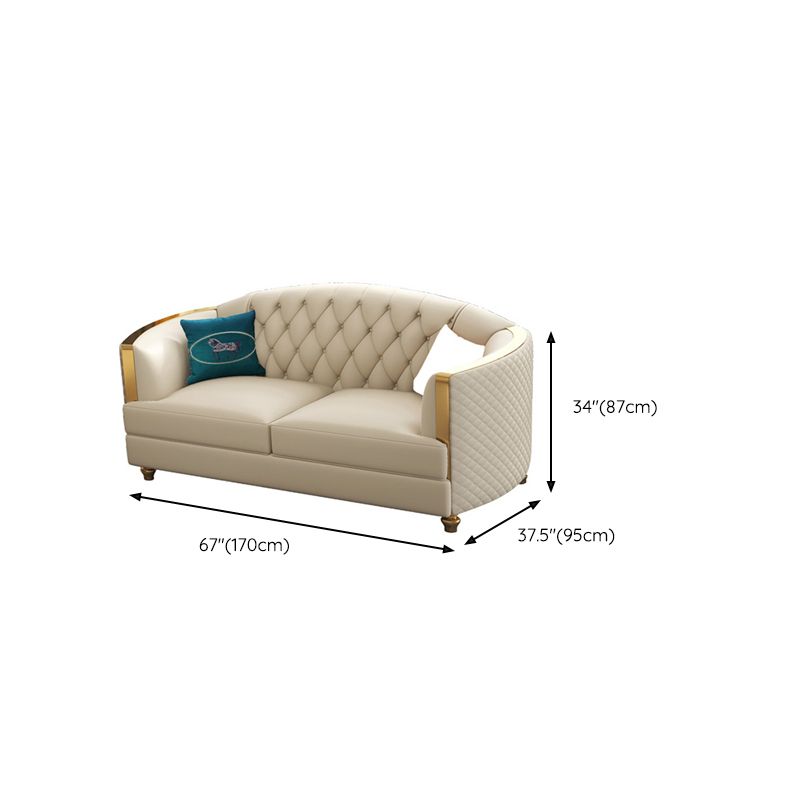 Glam Solid Wood Genuine Leather Tufted Split-Back Sofa for Living Room