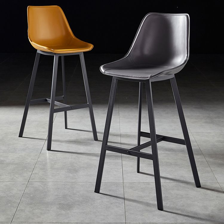 Faux Leather Counter Stool Modern Style Low Back Barstool with Metal Legs