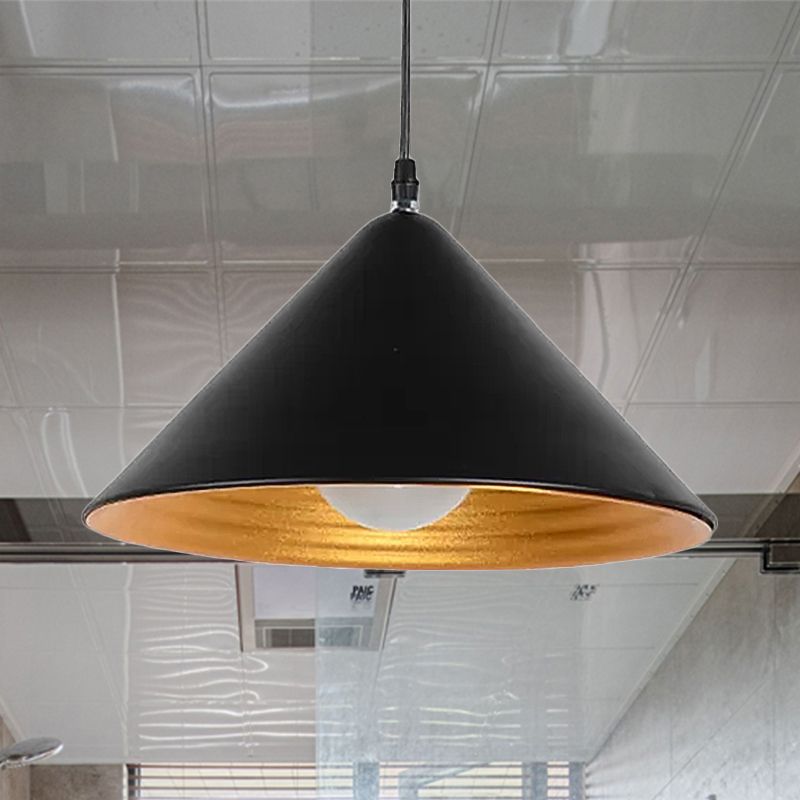 12.5"/16.5" Wide Contemporary Metal Ceiling Lamp Cone Shade with Gold Ripple Inside Black/White Dining Room Hanging Pendant Light