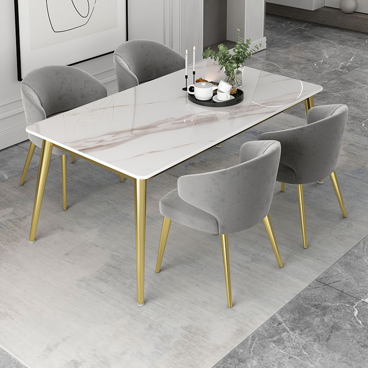 Modern Rectangle Dining Set 1/2/5 Pieces Stone Top Indoor Dinette Set with Gold Base