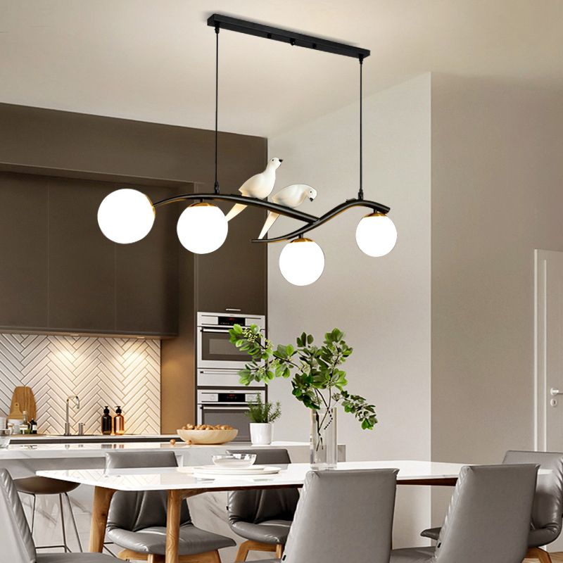 Glass Shaded Ceiling Light Modern Black/Golden Kitchen Island Lighting for Home