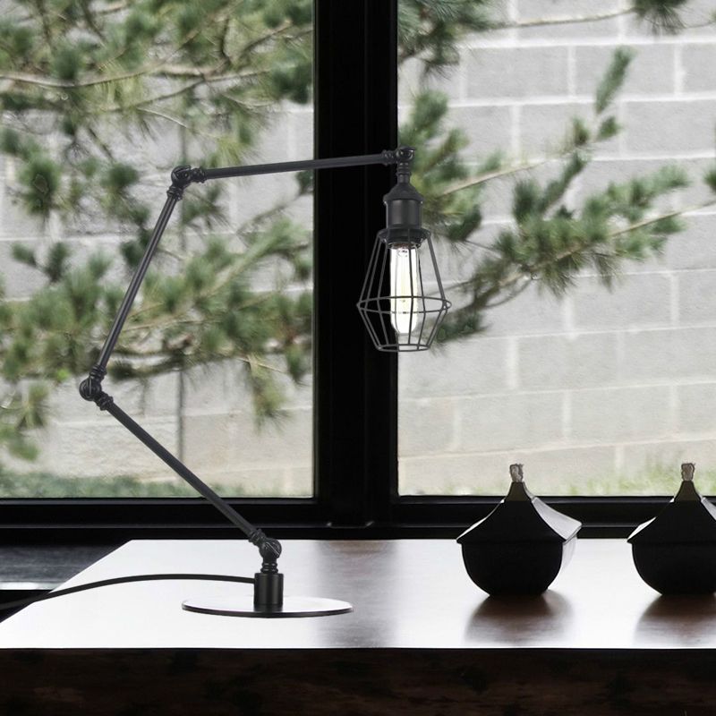 Wire Frame Table Lighting Industrial Style Metal 1 Light Black/Brass Finish Table Lamp with Adjustable Arm