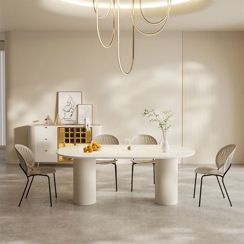Sintered Stone Luxury White Table Oval Dining Table with Double Pedestal