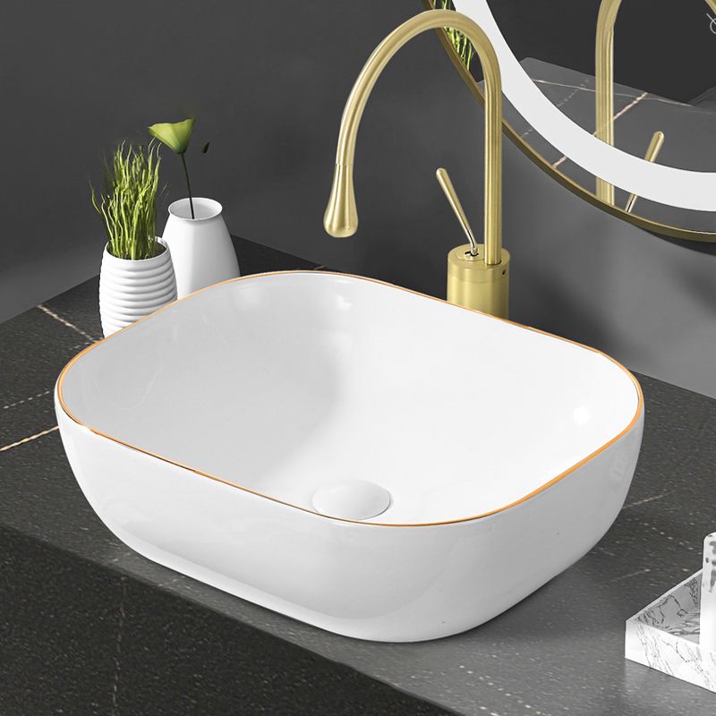 Modern Vessel Bathroom Sink Round Porcelain with Faucet Wash Stand