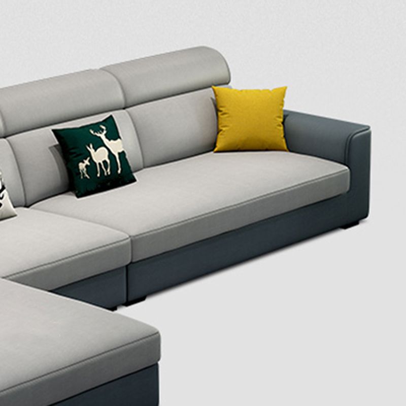 Sewn Pillow Back Square Tufted Sofa Modern Faux Leather Sofa & Chaise