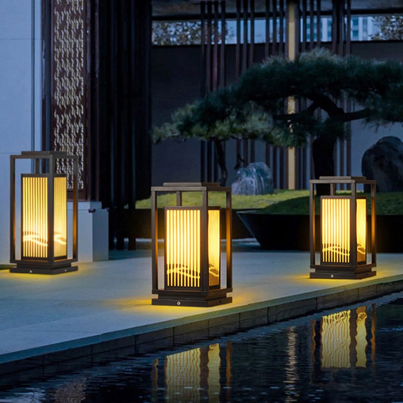Rectangle Pillar Lamp Modern Metal Outdoor Waterproof Light in Black