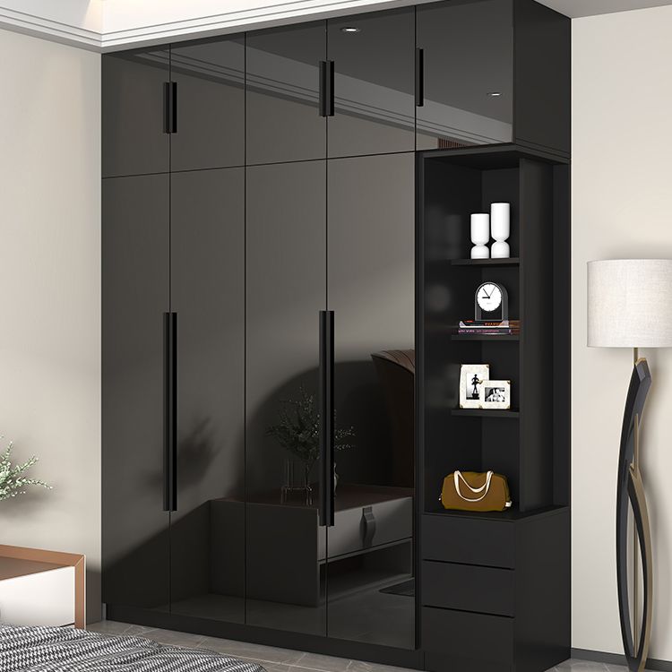 Modern Glass Doors Wardrobe Cabinet Black Bedroom Storage Cabinet