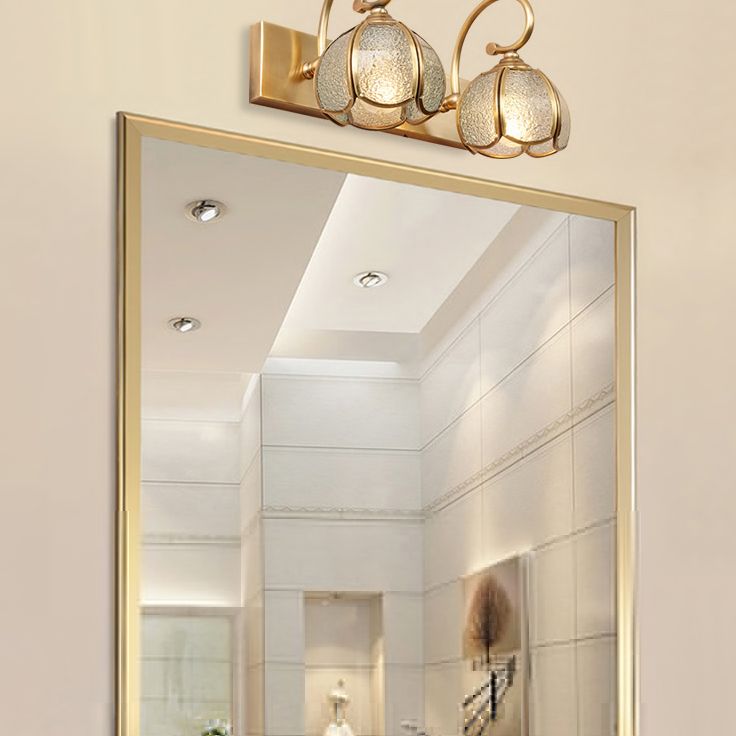 Brass Vanity Sconce Light Mid-Century Style Bathroom Vanity Lights in Glass Shade