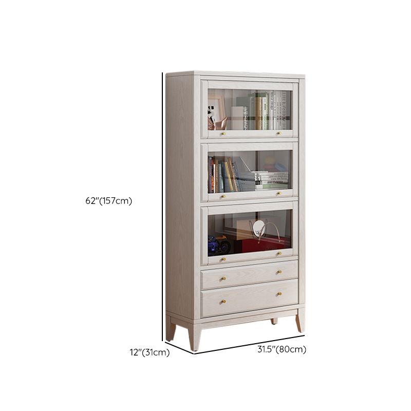 Modern Closed Back Bookcase Standard White Wood Bookshelf with Doors