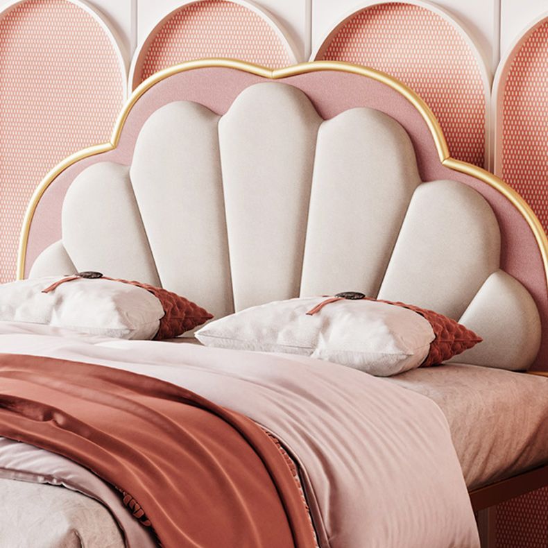 Standard Bed Upholstered Low Profile Bed Frame in Gold Finish