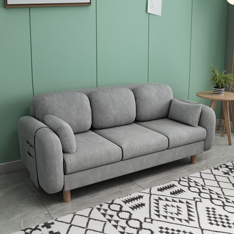Square Arm Sofa 3 Seater Solid Color Sofa with Storage Side Bag