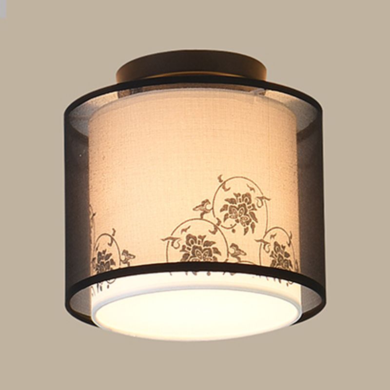 Tradition Ceiling Mount Light Simple Ceiling Lamp with Fabric Shade for Bedroom