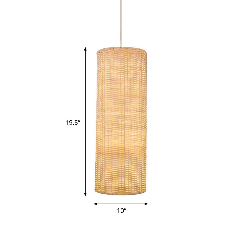 10 "/12" W Zylinder hängende hängende helle asiatische Stil Rattan 1 Leichte beige Deckenbeleuchtung für das Restaurant