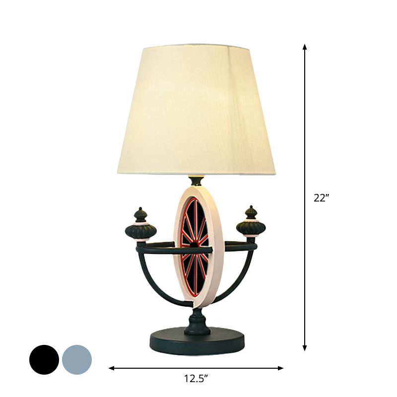 Schwarz/Blau -Barrel -Nachttisch leichter nordischer Stil 1 Kopfstoffschreibtisch Lampe mit Ruderbasis Design