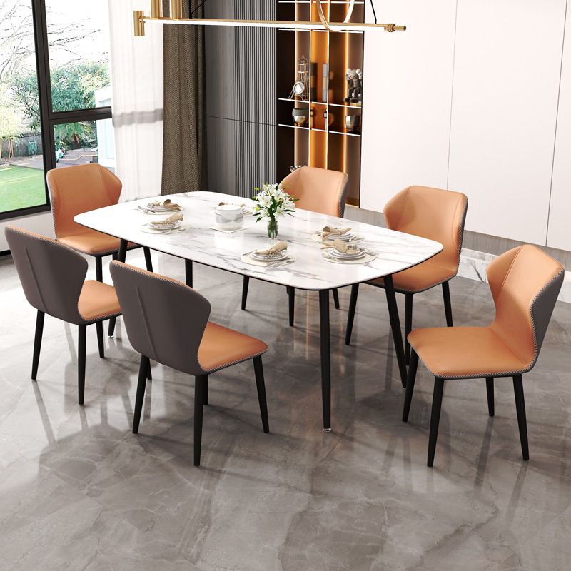 Restaurante contemporáneo Wingback Silla lateral Sillas de comedor de cuero con patas negras