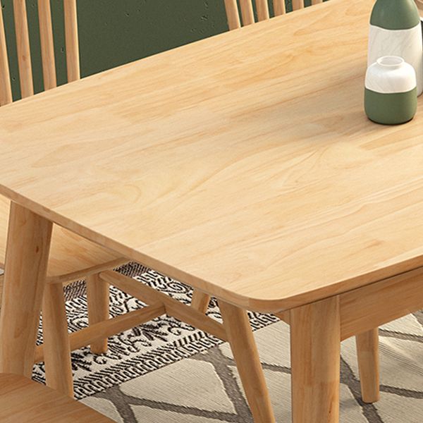 Modern Rubberwood Solid Wood Dining Table Brown Rectangle Table with 4 Legs for Home