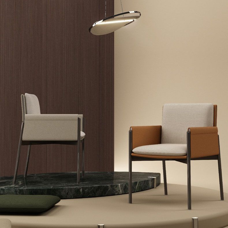 Upholstered Matte Finish Dining Chair Designer Style Conference Room Solid Back Arm Chair