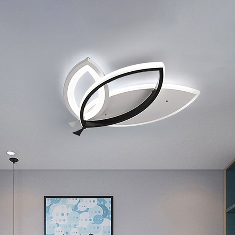 Leaves Design Acrylic Flush Mount Lighting Black/Orange LED Ceiling Light Fixture for Kid Bedroom