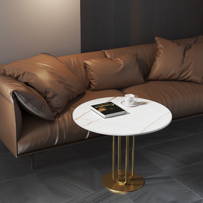 Contemporary Round Marble Top End Table Metal Pedestal Sofa Side Table