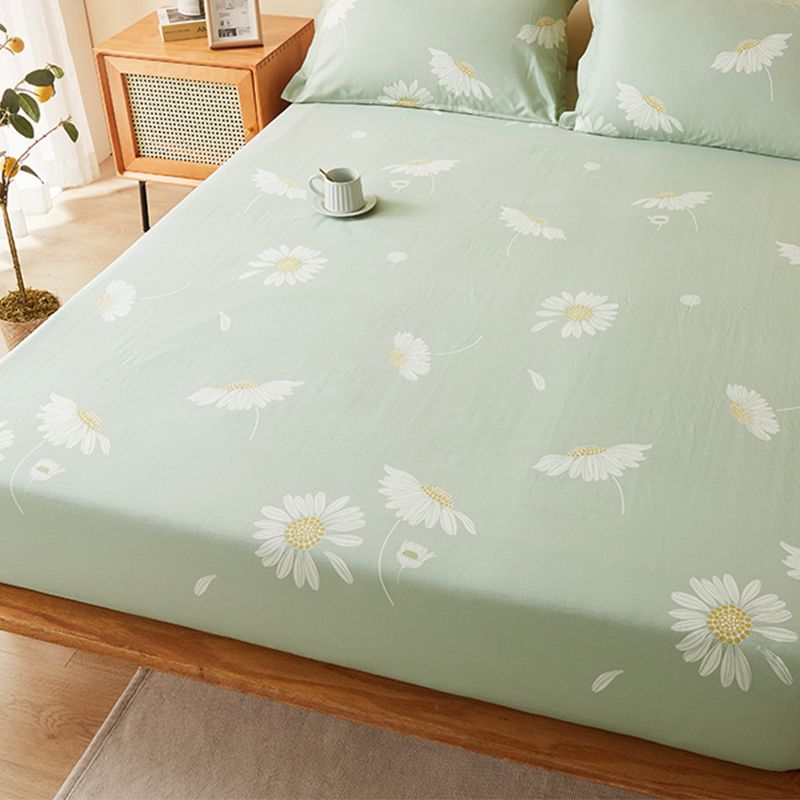 Trendy Fitted Sheet Floral Printed Breathable Cotton Non-Pilling Fitted Sheet