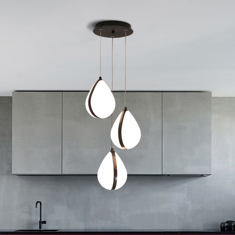Tédle d'eau moderne Multi Light Pendant acrylique 3 lumières Room de salle à manger LED PLADIER LED EN NOIR AVEC CANVOPE ROND, BLANC / CHAUD