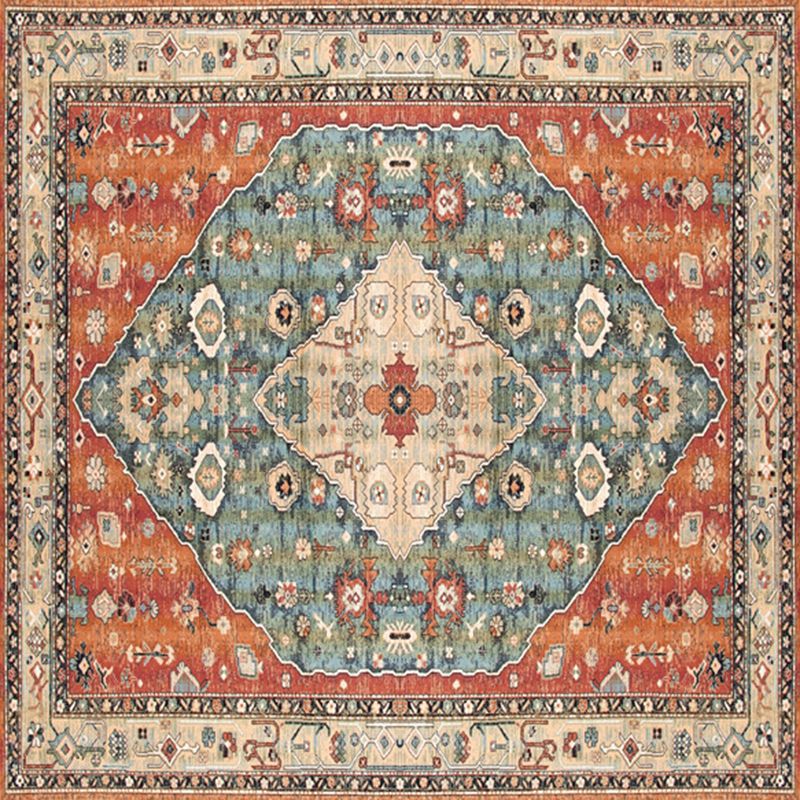 Square Ethnic Print Rug Multicolored Retro Carpet Polyester Stain Resistant Area Rug for Living Room