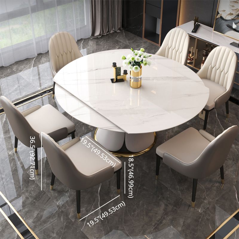 Contemporary Style Sintered Stone Dining Table with Built-in Storage Layer and Pedestal Base