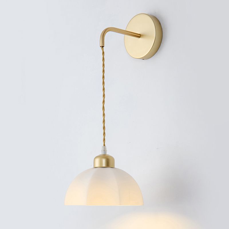 Modern Metal Wall Sconce Geometric Shape Wall Light with Glass Shade in Gold for Bedroom