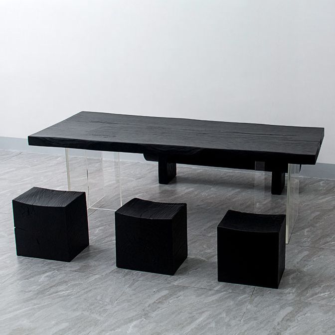Modern Rectangle Dining Table Black Pine Solid Wood Top Dining Site Table