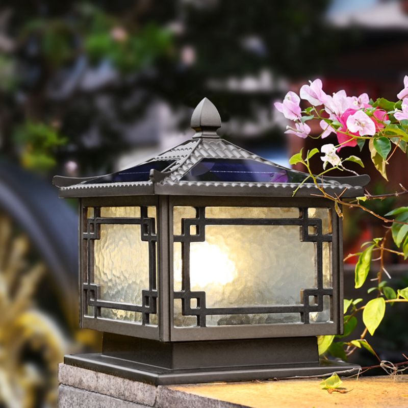 Rectangular Shape Metal Solar Pillar Lamp Modern 1 Light Outdoor Waterproof Light in Brown
