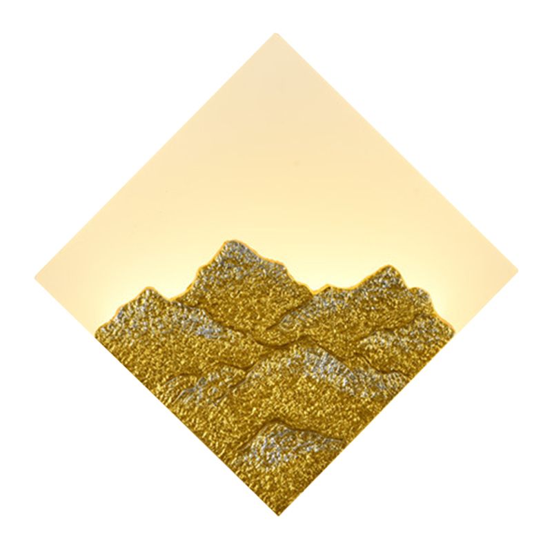 Mountain Patterned Rhombus Mural Lighting Modern Style Acrylic Silver/Gold LED Wall Sconce for Bedroom