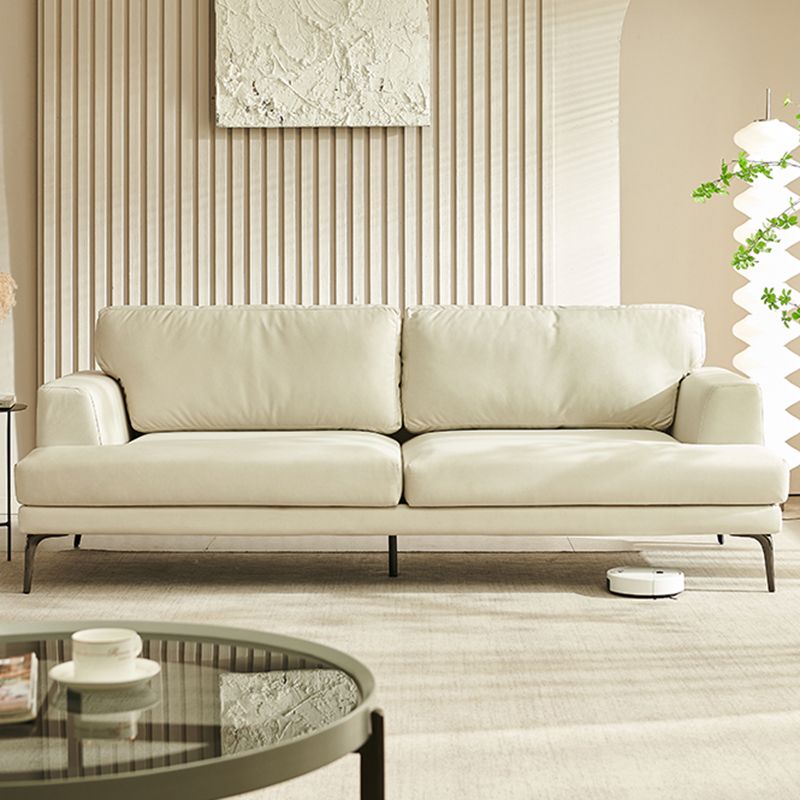 Stain-Resistant Faux Leather Loveseat Recessed Arm Sofa with Metal Legs