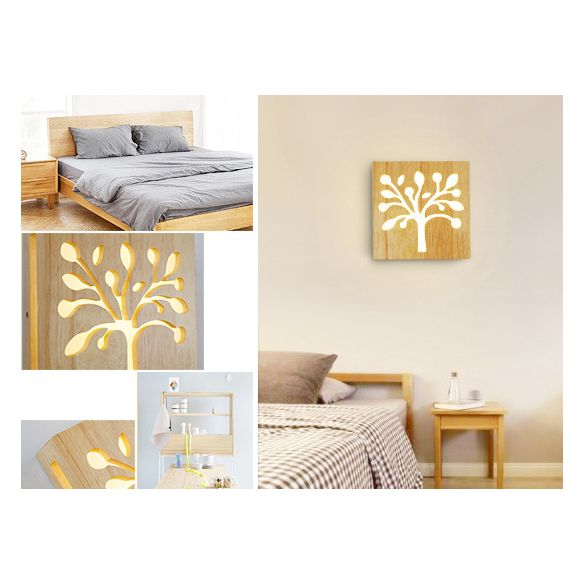 Creative Nordic Wall Sconce Chinese Wooden Acrylic Shade Wall Lamp for Bedside Corridor