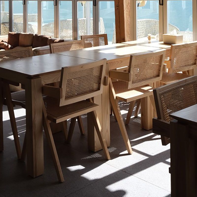 Silla de comedor de madera escandinava, cafetería, sillas de comedor con respaldo abierto y brazo (juego de 2)
