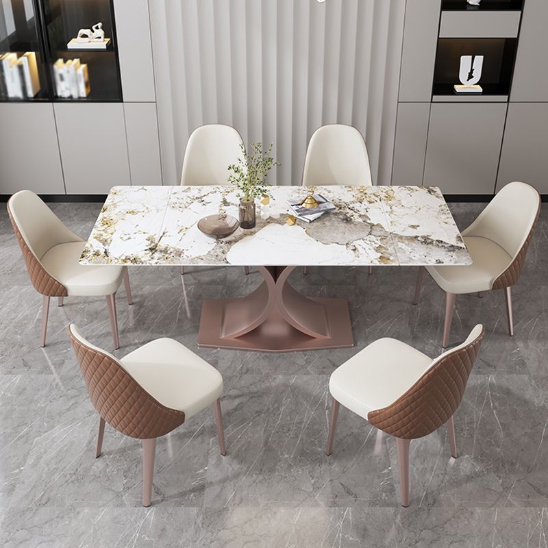 Rechthoekige stenen eettafel Traditionele luxe eettafel op voetstuk