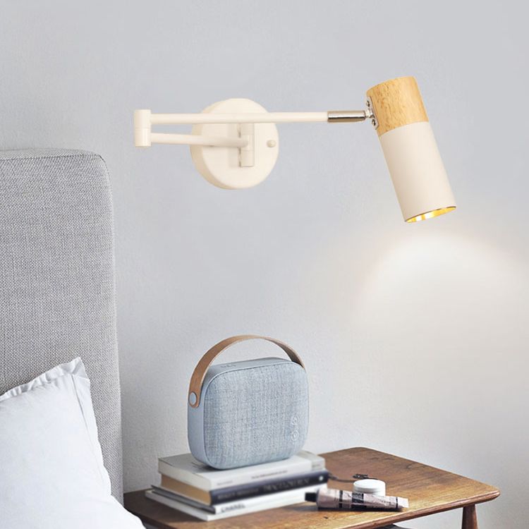 Wooden Cylindrical Wall Light in Modern Creative Style Lacquered Iron Extendable Wall Lamp