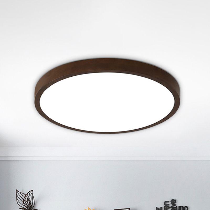 Brown Round Ceiling Flush Light Nordic 12"/16"/19.5" Wide LED Wooden Flushmount Lighting in Warm/White/Natural Light