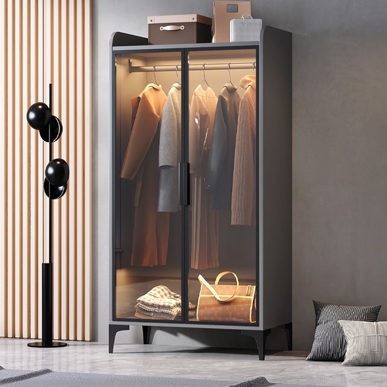 Freestanding Wood Frame Wardrobe Armoire Modern Wardrobe with Tempered Glass Doors