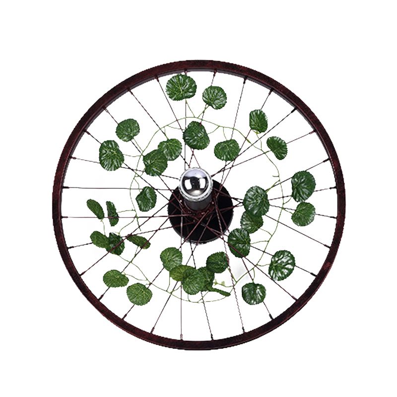 Rust Wheel Sconce Light Fixture Industrial Metal 1 Bulb Restaurant LED Plant Wall Mount Lamp, 12.5"/18"/21.5" Dia