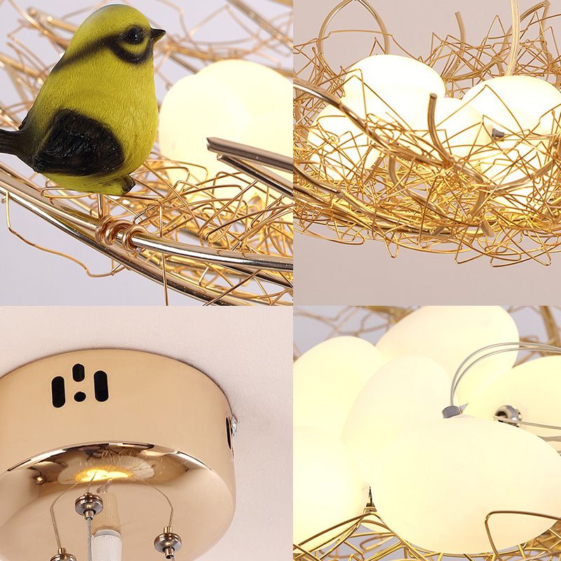 16 "/19.5" breites Nest Metal Art Deco Kronleuchter Beleuchtung 2 Leuchten Hängen Deckenlampenleuchte