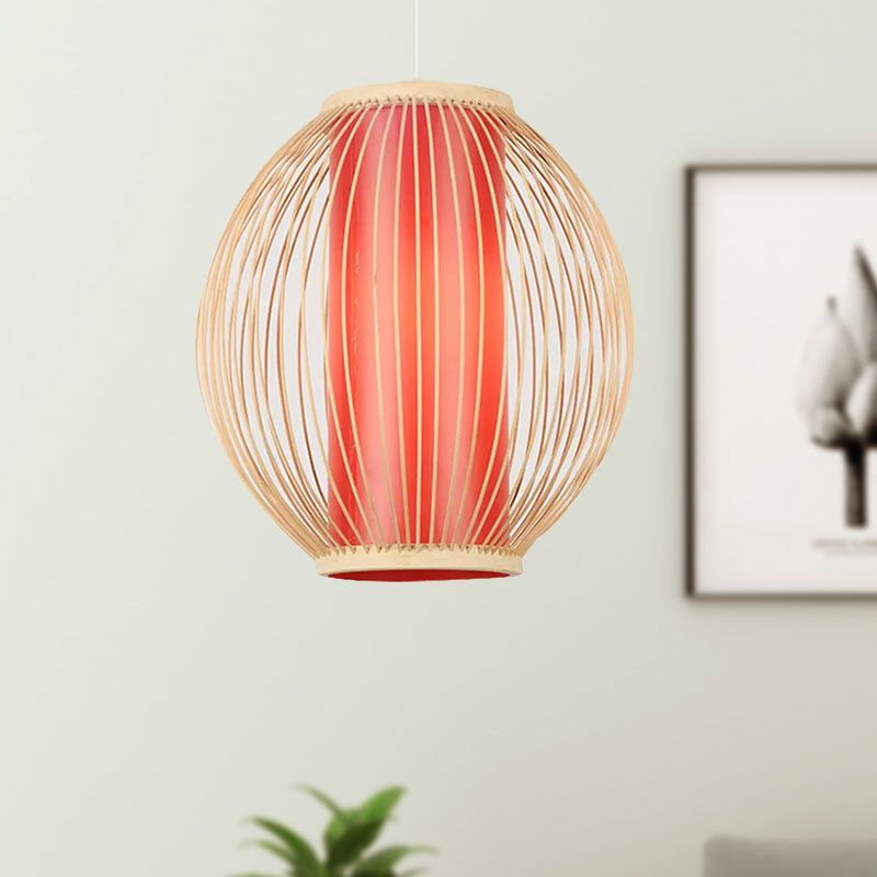 Globale Küchenhänge -Leuchten Bambus 1 Leichte chinesische Hängebanglampe mit innerer rotem Zylinderschatten