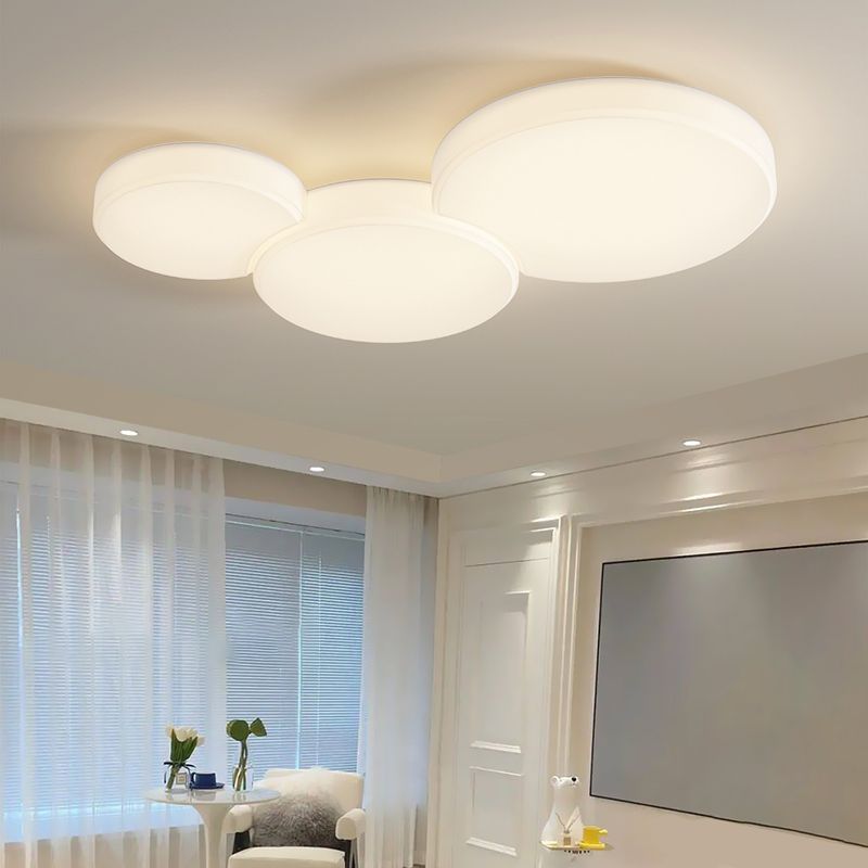 Modern Metal Flush Mount Geometric Shape Ceiling Light with Plastic Shade for Living Room