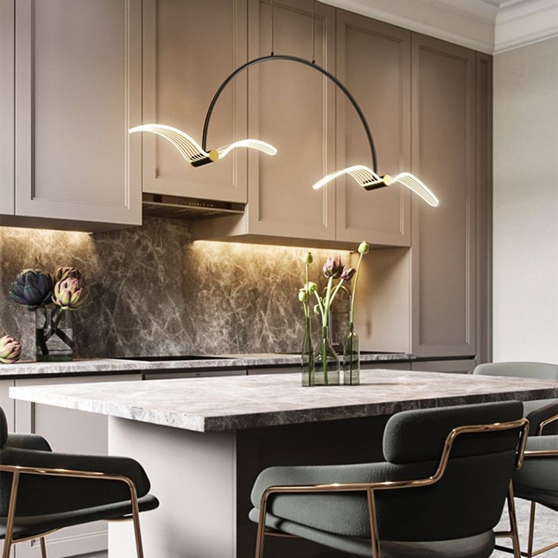 Illuminazione a pendente lineare moderna illuminazione lampadario metallo 2 luci isola luminosa in nero