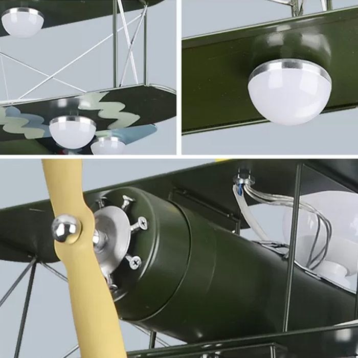Large Chandelier 8 Light, Modern Hanging Light Fixture with Milk Glass Shade & Biplane Design for Boys Room, L:25in W:27.5in H:8in