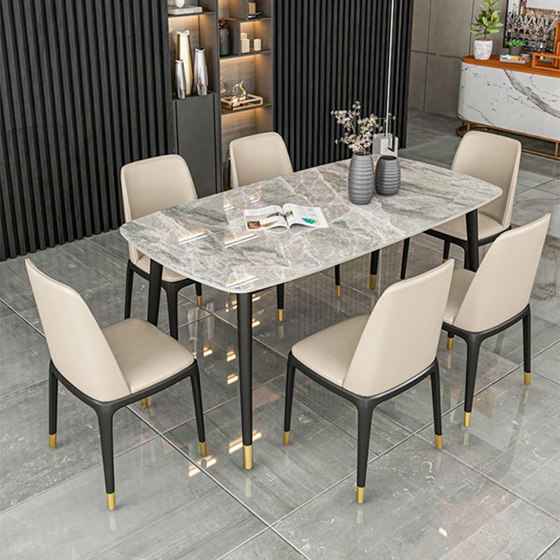 Industrial Dining Rectangle Table Sintered Stone Table with Metal Legs for Home