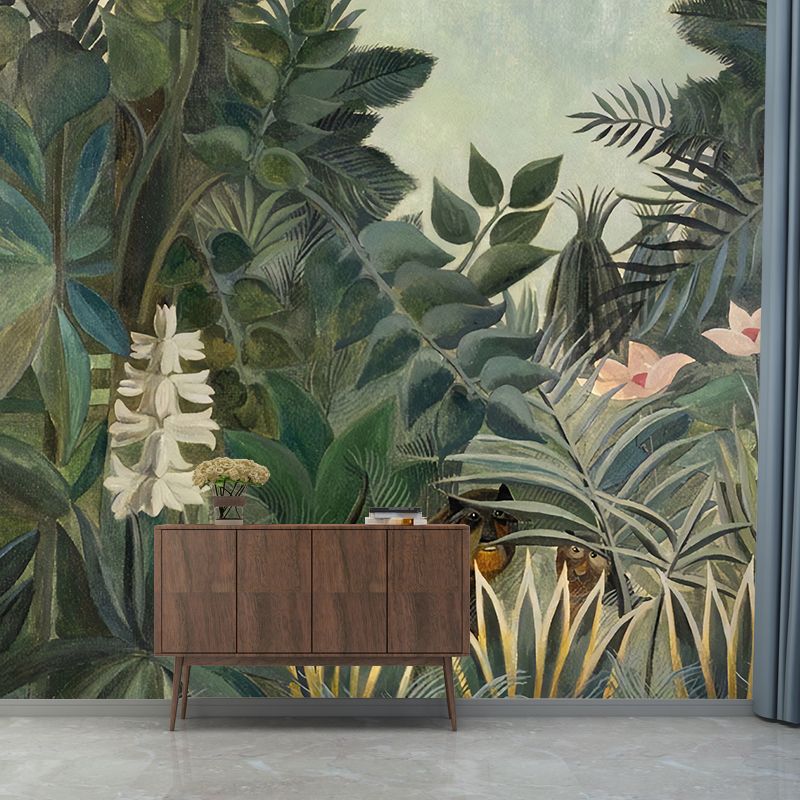 Green Contemporary Wall Mural Personalized Size Banana Leaves Wall Art for Home Decoration