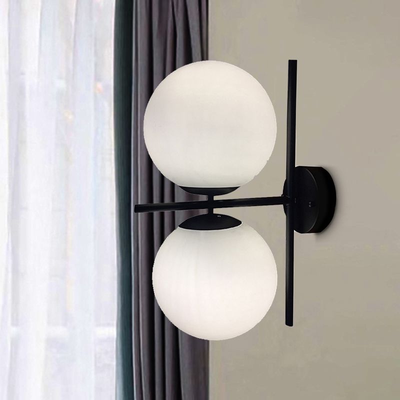 Black Spherical Wall Lighting Modern Opal Glass 1 Light Living Room Sconce Light Fixture