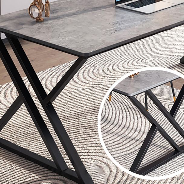 Modern Stone Top Dinette Set 1/2 Pieces Rectangle Dining Table Set in Grey